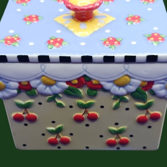 Mary Engelbreit Ceramic Floral & Cherry Design Canister With Lid - Picture 9 of 12